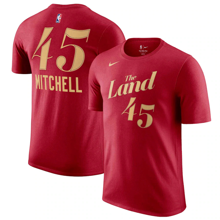 Men's Cleveland Cavaliers #45 Donovan Mitchell Wine 2023/24 City Edition Name & Number T-Shirt
